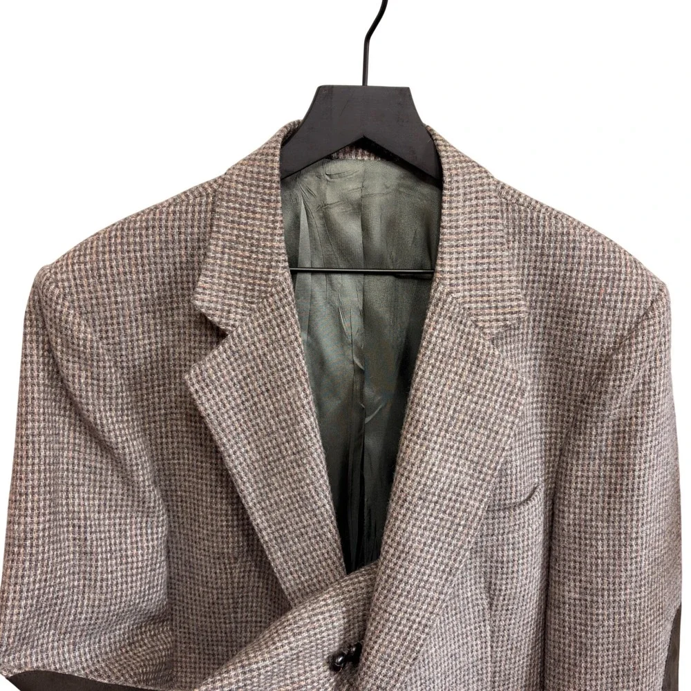 Woodmere Mens 42R 100% Wool Houndstooth Blazer Brown‎ Elbow Patches Sport Coat